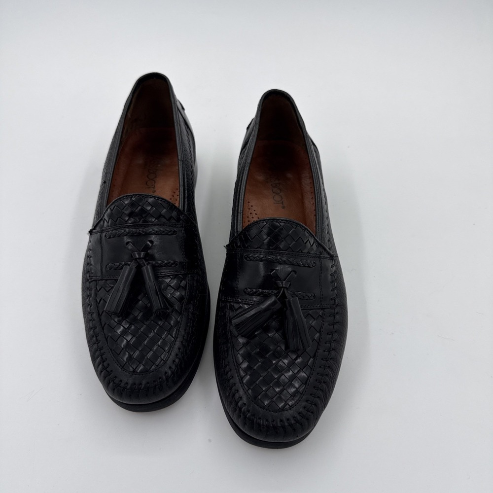 Brass Boot Men's Black Leather Woven Tassel Slip-On Loafer Dress Shoes 7.5